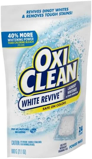 OxiClean White Revive Laundry Whitener & Stain Remover, Safe on Colors, Power Pack, Use with Detergent, Chlorine Free, 24 Pods (Pack of 3)