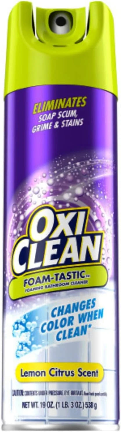 OxiClean Foam-Tastic Foaming Bathroom Cleaner Aerosol Spray, Changes Color When Clean, Eliminates Soap Scum, Grime & Stains, Lemon Citrus Scent, 19 oz (Pack of 4) Secondary image