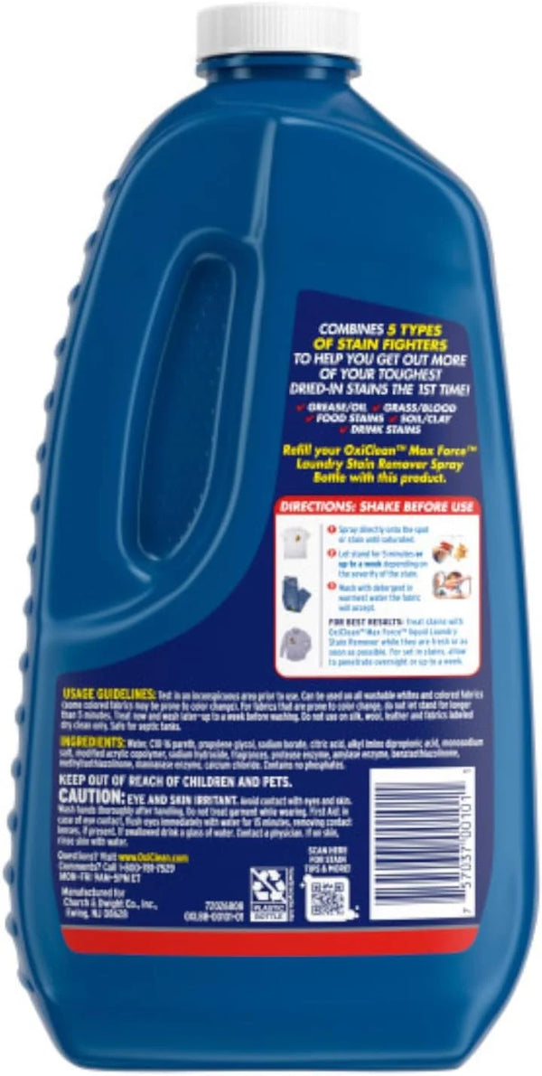OxiClean Max Force Laundry Stain Remover Spray, 12 fl oz + 48 Fl Oz Refill Bottle Kit 60 Fl Oz Total
