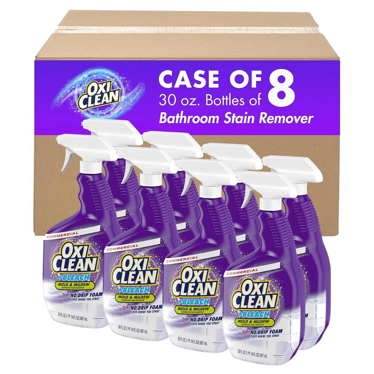 Oxiclean + Bleach, Bathroom Stain Remover No Drip Foam, 30 Fl. Ounces (Pack of 8) Main image