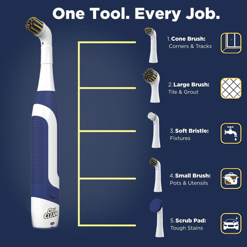 OxiClean Handheld Electric Scrubber - Replaceable Brush Heads, Waterproof