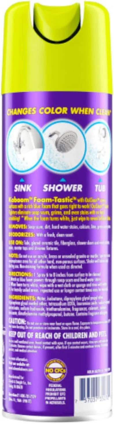 OxiClean Foam-Tastic Foaming Bathroom Cleaner Aerosol Spray, Changes Color When Clean, Eliminates Soap Scum, Grime & Stains, Lemon Citrus Scent, 19 oz (Pack of 4)