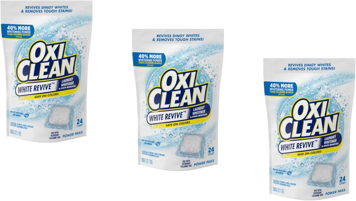 OxiClean White Revive Laundry Whitener & Stain Remover, Safe on Colors, Power Pack, Use with Detergent, Chlorine Free, 24 Pods (Pack of 3) Main image