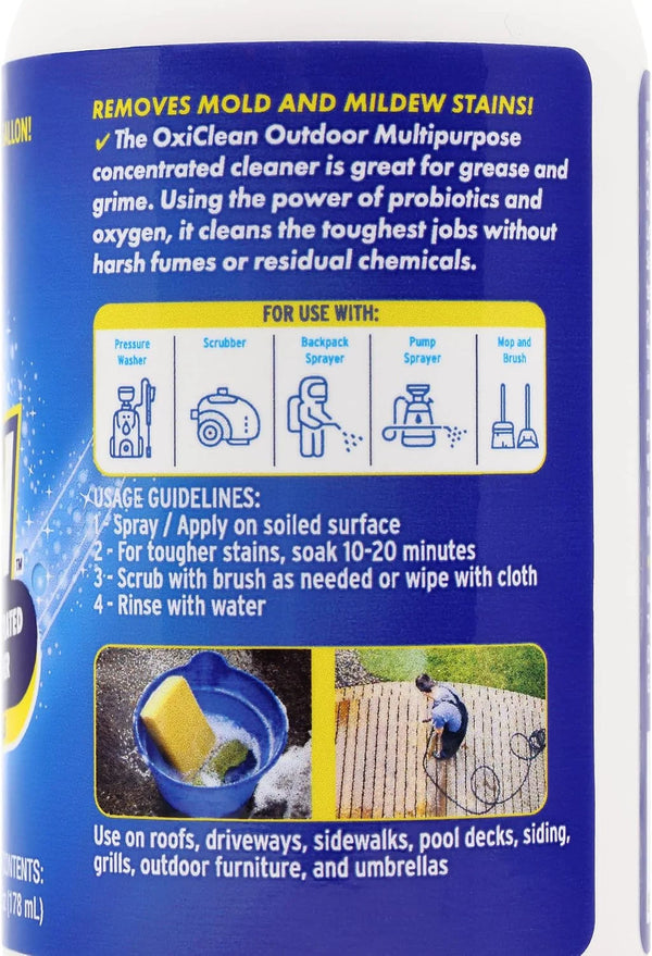 OxiClean - Outdoor Multipurpose Super Concentrated Cleaner - Makes 2 Gallons - Stain Remover - Driveway Cleaner for Concrete - Degreaser for Cement and Brick (2 PK 6oz Bottle = 2 Gallons)