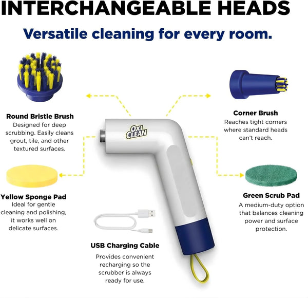 OxiClean Handheld Electric Scrubber - Replaceable Brush Heads, Waterproof