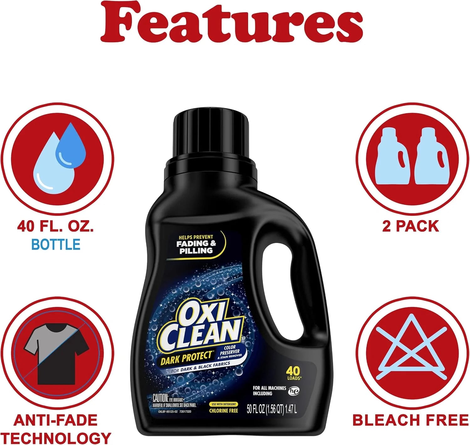 OxiClean Dark Protect Liquid Stain Remover and Laundry Booster, 2 Pack, Bleach Free Laundry Stain Remover for Dark Clothes, Anti Fading Color Preserver, 40 Loads, 50 oz Each Secondary image