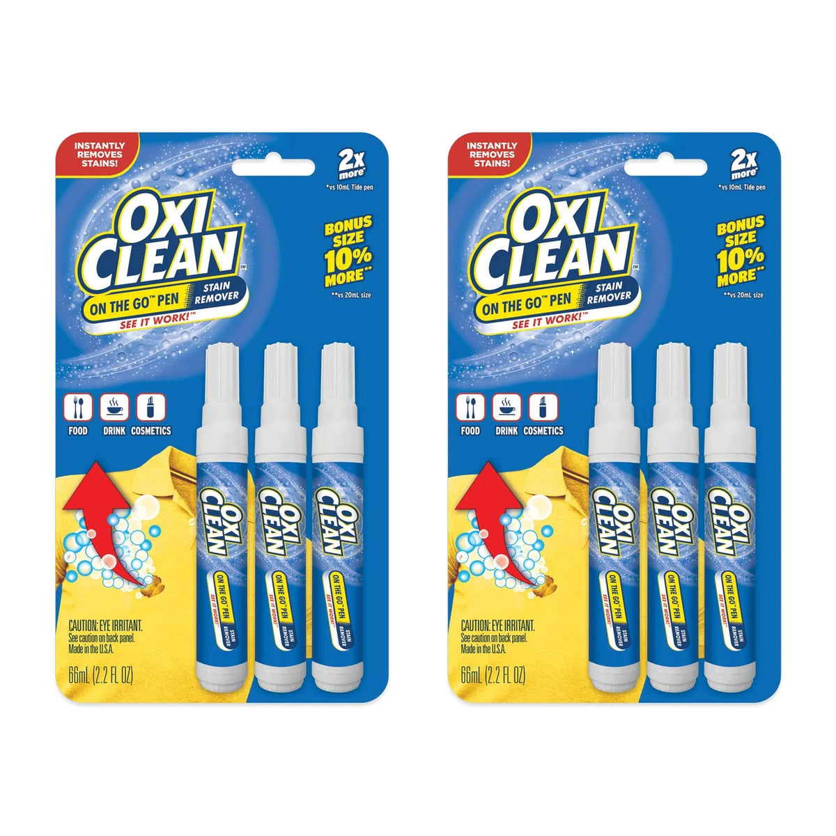 OxiClean On The Go Stain Remover Pen for Clothes, Portable Instant Stain Remover Stick with Scrubber Tip, Travel-Friendly Pen for Clothes Laundry, for Food Drink Cosmetics, 6 Count Main image